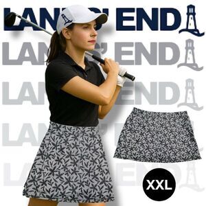 Lands' End Women's Floral Print Pull-On A-Line Skort Skirt Black White Size 2X